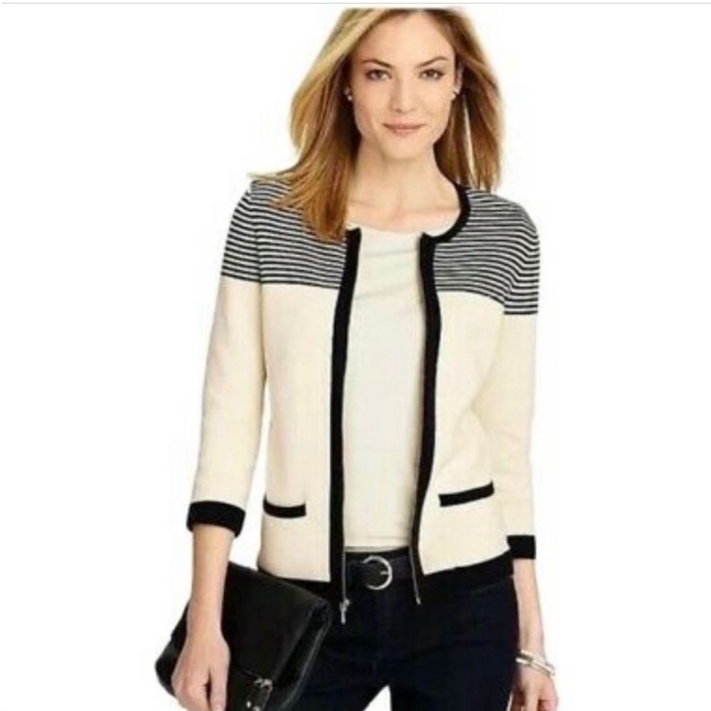 TALBOTS Cream and Black Color-Block Cardigan Sweater M